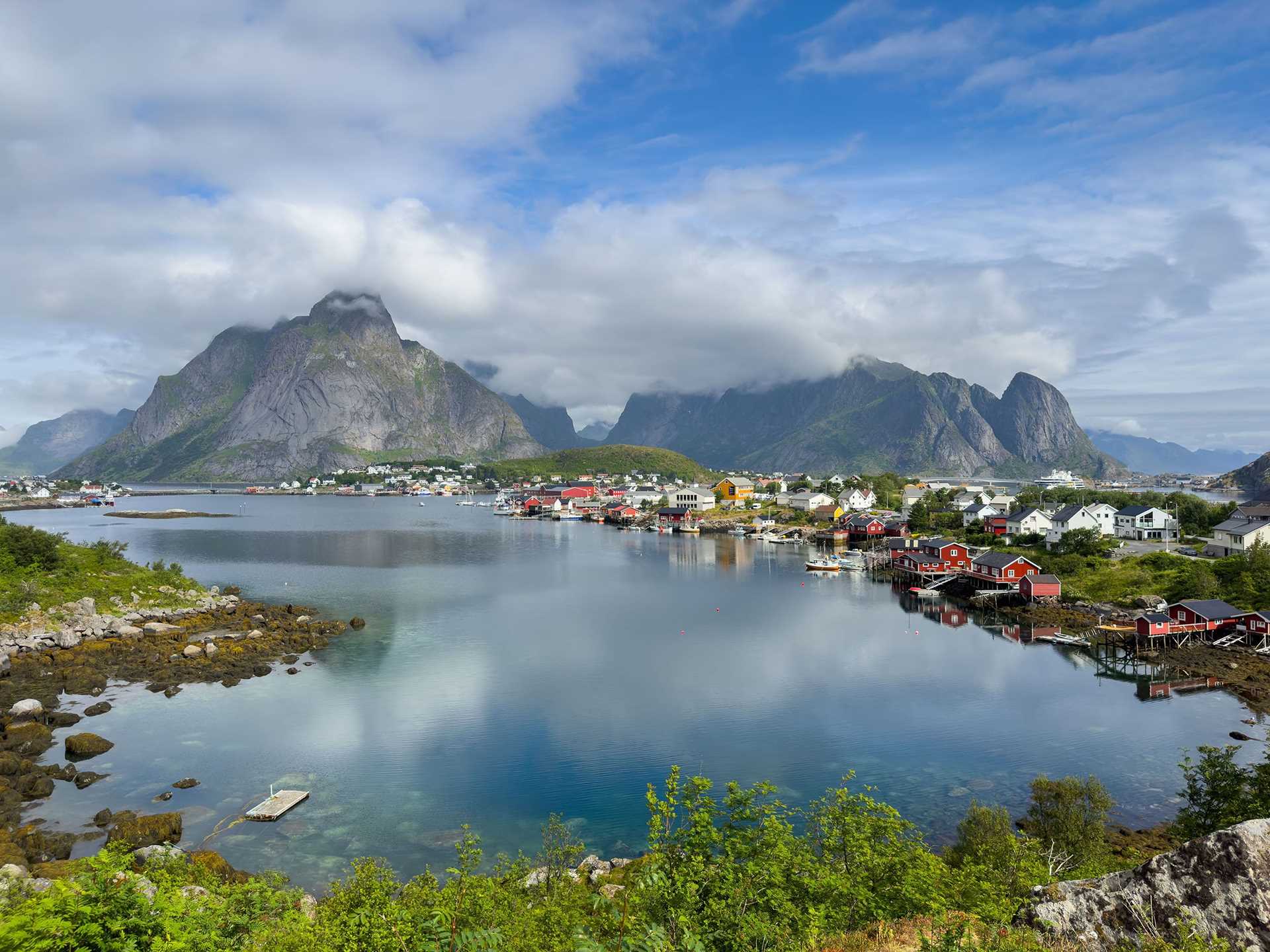 small town bordering a lake