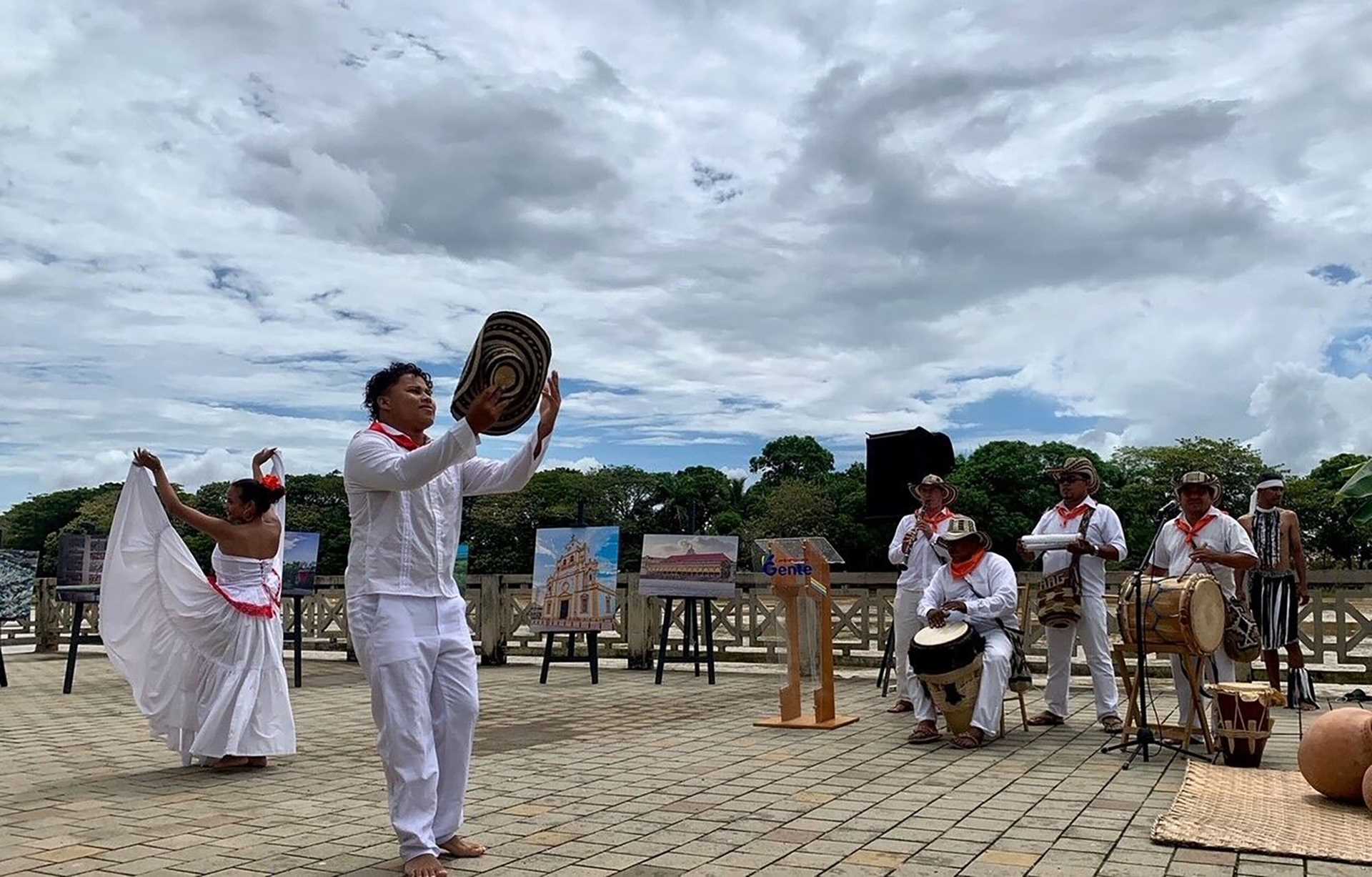 performers in a public square in Colombia