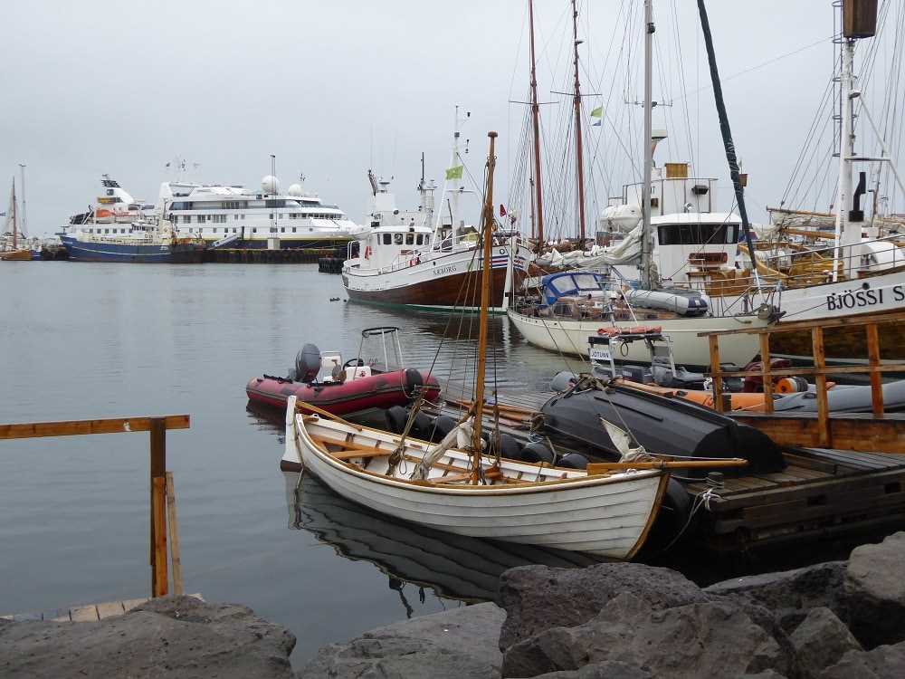 A harbour full of boats and ships, everything ranging from small traditional fishing vessels to our modern National Geographic Explorer cruise ship.